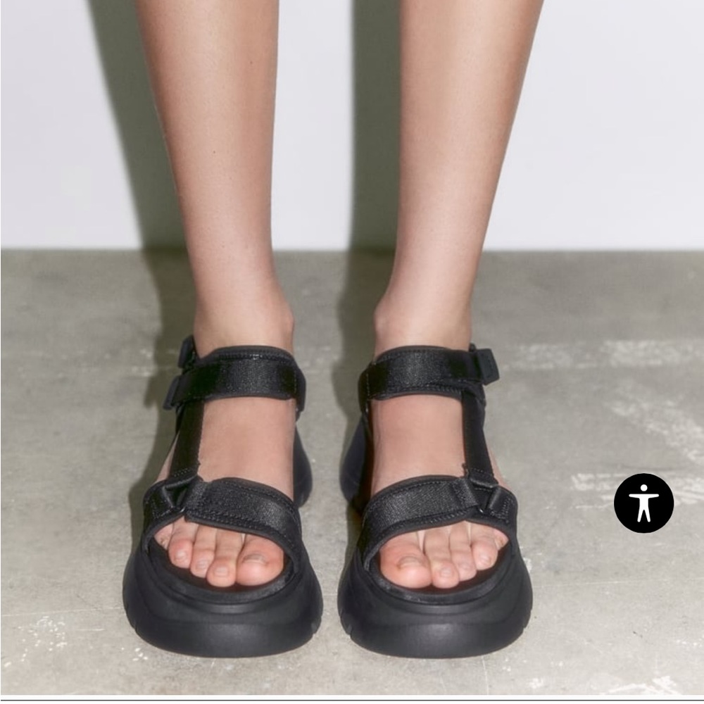 Zara black lug sole sport sandal sz 39